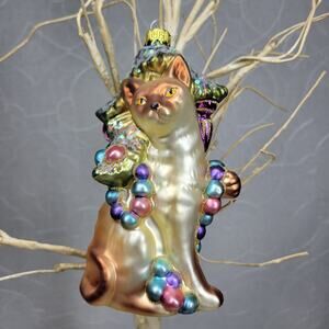 VTG Dept 56 Sammie Cat Ornament Blown Glass Siamese Christmas Tree Holiday Decor